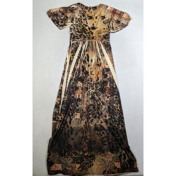 SAM & MAX - WOMEN'S BROWN PRINT SHORT SLEEVE STRETCH KNIT MAXI DRESS - SIZE S - Picture 8 of 8